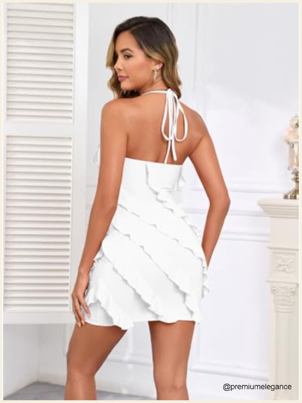Sexy Halter Backless Bodycon Mini Dress, Ruffled Cocktail Party Club - Picture 2 of 7